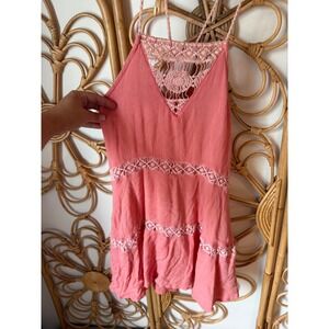 Ocean Drive Clothing Co Crochet Lace Trim Coral Mini Dress S
